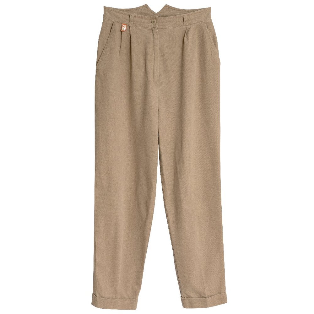 Piretta (Finland) 70s Vintage Canvas Weave Cotton Linen Pleated Pantalon…